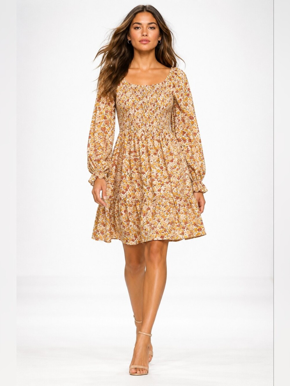 Mikarose Floral Smocked Long Sleeve Midi Dress, Size Small, Cottagecore